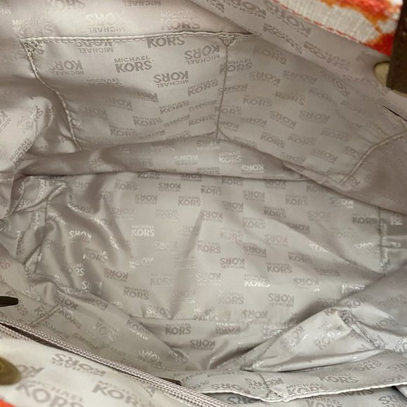 Michael Kors Jet Set Tie Dye Grab Bag Canvas Tote Persimmon Orange - Picture 6 of 8